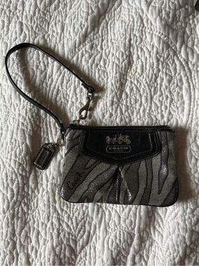 Coach Metallic Zebra Wristlet in Black and Silver
